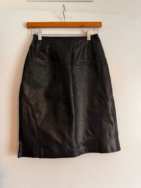 Vintage High Waist Black Leather A-Line Skirt